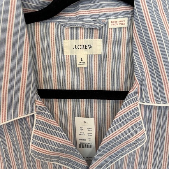 J Crew, Short Sleeve Pajama Shirt, Color Blue Red Striped, Size L, NWT - Picture 3 of 3